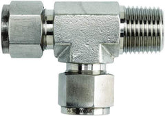 Brennan - 1/2" OD, Stainless Steel Male Run Tee - Comp x MNPT x Comp Ends - Industrial Tool & Supply