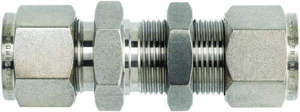 Brennan - 1/4" OD, Stainless Steel Bulkhead Union - Comp x Comp Ends - Industrial Tool & Supply