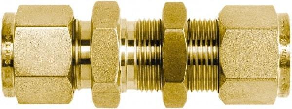 Brennan - 1/2" OD, Brass Bulkhead Union - Comp x Comp Ends - Industrial Tool & Supply