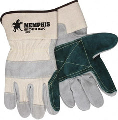 MCR Safety - Size M (8), ANSI Cut Lvl A3, Puncture Lvl 5, Leather Cut & Puncture Resistant Gloves - 10.25" Long, Gray/Green, Paired - Industrial Tool & Supply