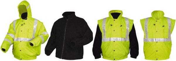 MCR Safety - Size 2XL, Lime, Rain, Cold Weather Rain Jacket - 3 Pockets, Rollaway Hood - Industrial Tool & Supply
