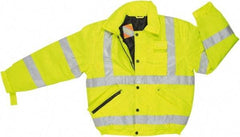 MCR Safety - Size 4XL, High Visibility Lime, Rain, Cold Weather Rain Jacket - 3 Pockets, Detachable Hood - Industrial Tool & Supply
