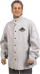 MCR Safety - Size 3XL Welding & Flame Resistant/Retardant Jacket - Gray, Leather, Snaps Closure - Industrial Tool & Supply
