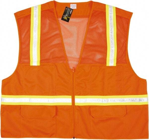 MCR Safety - Size 3XL High Visibility Orange Mesh Surveyor's Vest - 27.4" Chest, Zipper Closure, 6 Pockets, Polyester - Industrial Tool & Supply