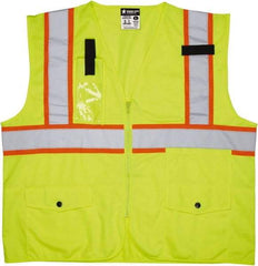 MCR Safety - Size L High Visibility Lime Mesh Surveyor's Vest - 24.4" Chest, ANSI 107-2015, Zipper Closure, 8 Pockets, Polyester - Industrial Tool & Supply