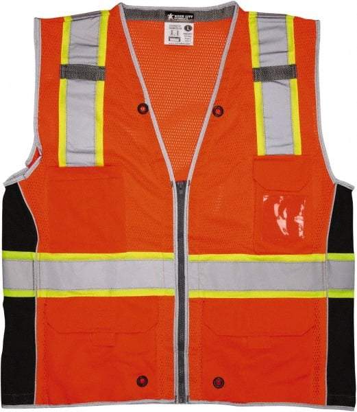 MCR Safety - Size L High Visibility Orange Mesh Surveyor's Vest - 24.4" Chest, ANSI 107-2015, Zipper Closure, 6 Pockets, Polyester - Industrial Tool & Supply