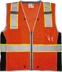 MCR Safety - Size 2XL High Visibility Orange Mesh Surveyor's Vest - 26.4" Chest, ANSI 107-2015, Zipper Closure, 6 Pockets, Polyester - Industrial Tool & Supply