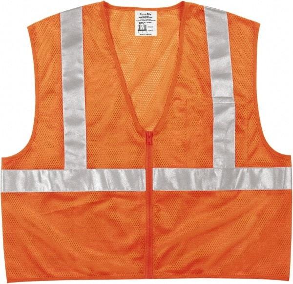 MCR Safety - Size L High Visibility Orange Mesh General Purpose Vest - 24.4" Chest, ANSI 107-2015, Zipper Closure, Polyester - Industrial Tool & Supply