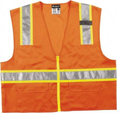 MCR Safety - Size XL High Visibility Orange Mesh Surveyor's Vest - 25.4" Chest, ANSI 107-2015, Zipper Closure, 6 Pockets, Polyester - Industrial Tool & Supply