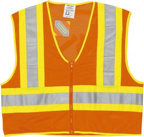 MCR Safety - Size 3XL High Visibility Orange General Purpose Vest - 27.4" Chest, ANSI 107-2015, Zipper Closure, 2 Pockets, Polyester - Industrial Tool & Supply