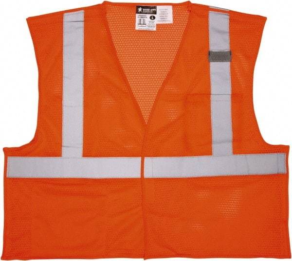 MCR Safety - Size M Flame Resistant/Retardant Orange Mesh Breakaway Vest - 24" Chest, ANSI 107-2015, Hook & Loop Closure, 2 Pockets, Polyester - Industrial Tool & Supply