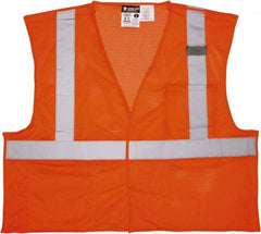 MCR Safety - Size 4XL Flame Resistant/Retardant Orange Mesh Breakaway Vest - 28.4" Chest, ANSI 107-2015, Hook & Loop Closure, 2 Pockets, Polyester - Industrial Tool & Supply