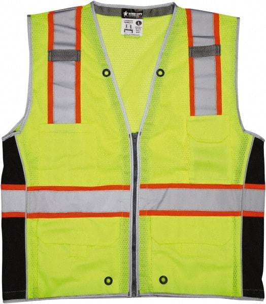 MCR Safety - Size 2XL High Visibility Lime Mesh Surveyor's Vest - 26.4" Chest, ANSI 107-2015, Zipper Closure, 6 Pockets, Polyester - Industrial Tool & Supply
