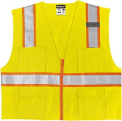 MCR Safety - Size 4XL High Visibility Lime Mesh Surveyor's Vest - 28.4" Chest, ANSI 107-2015, Zipper Closure, 6 Pockets, Polyester - Industrial Tool & Supply