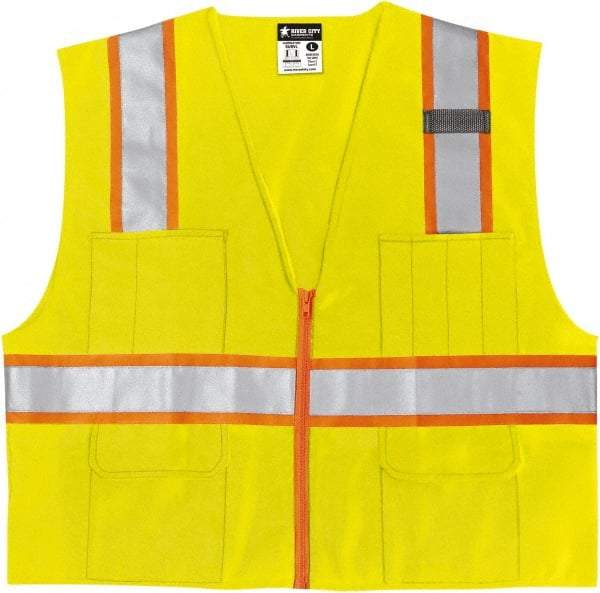 MCR Safety - Size XL High Visibility Lime Mesh Surveyor's Vest - 25-1/2" Chest, ANSI 107-2015, Zipper Closure, 6 Pockets, Polyester - Industrial Tool & Supply