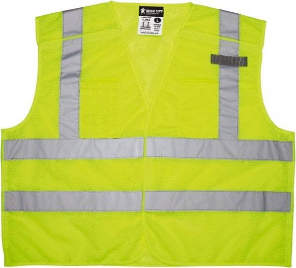 MCR Safety - Size 4XL High Visibility Lime Mesh Breakaway Vest - 28.4" Chest, ANSI 107-2015, Hook & Loop Closure, 3 Pockets, Polyester - Industrial Tool & Supply