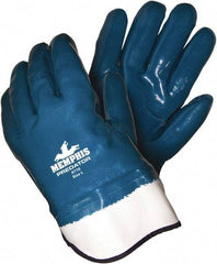 MCR Safety - Size L (9), 11" Long, Supported, Nitrile Chemical Resistant Gloves - Smooth Finish, Foam Lined, Safety Cuff, Blue - Industrial Tool & Supply
