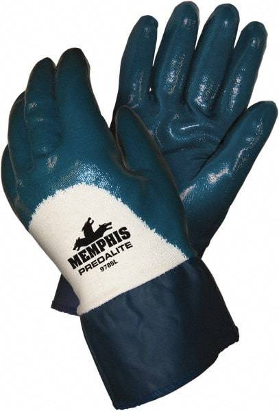 MCR Safety - Size XL (10), 10-1/2" Long, 18 mil Thick, Supported, Nitrile Chemical Resistant Gloves - Textured Finish, Interlock Knit Lined, Safety Cuff, Blue - Industrial Tool & Supply
