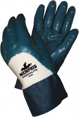 MCR Safety - Size XL (10), 10-1/2" Long, 18 mil Thick, Supported, Nitrile Chemical Resistant Gloves - Textured Finish, Interlock Knit Lined, Safety Cuff, Blue - Industrial Tool & Supply