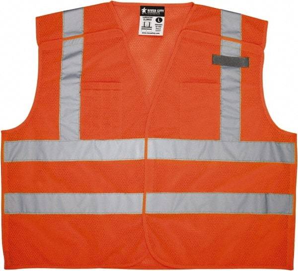 MCR Safety - Size L High Visibility Orange Mesh Breakaway Vest - 24.4" Chest, ANSI 107-2015, Hook & Loop Closure, 3 Pockets, Polyester - Industrial Tool & Supply