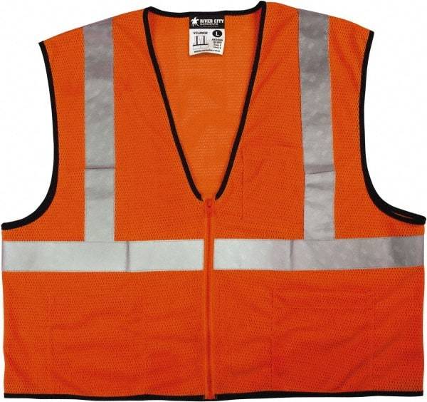 MCR Safety - Size 4XL High Visibility Orange Mesh General Purpose Vest - 28.4" Chest, ANSI 107-2015, Zipper Closure, 3 Pockets, Polyester - Industrial Tool & Supply