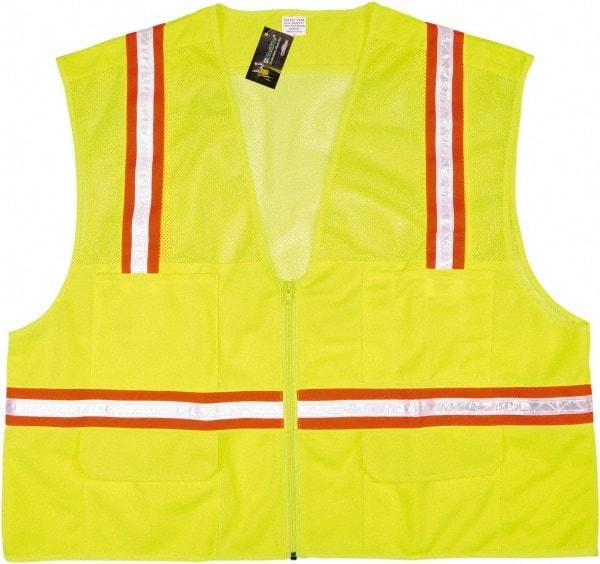 MCR Safety - Size M High Visibility Lime Mesh Surveyor's Vest - 24" Chest, Zipper Closure, 6 Pockets, Polyester - Industrial Tool & Supply