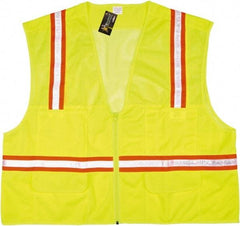 MCR Safety - Size M High Visibility Lime Mesh Surveyor's Vest - 24" Chest, Zipper Closure, 6 Pockets, Polyester - Industrial Tool & Supply