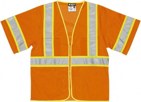 MCR Safety - Size L High Visibility Orange General Purpose Vest - 24.4" Chest, ANSI 107-2015, Zipper Closure, 2 Pockets, Polyester - Industrial Tool & Supply