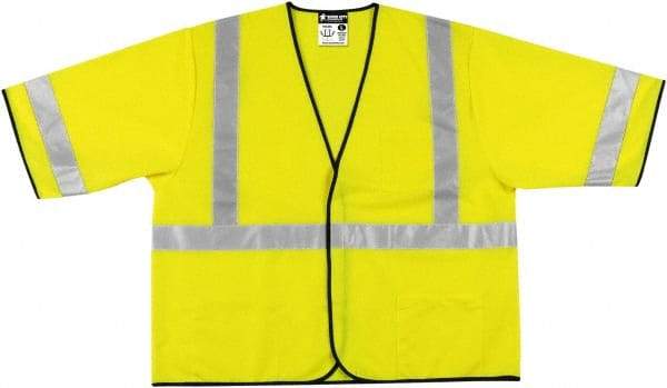 MCR Safety - Size 3XL High Visibility Lime Solid General Purpose Vest - 27.4" Chest, ANSI 107-2015, Hook & Loop Closure, 3 Pockets, Polyester - Industrial Tool & Supply