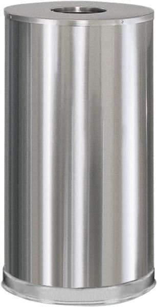 Rubbermaid - 15 Gal Silver Round Decorative Waste Receptacle With Top - Steel, 28" High - Industrial Tool & Supply