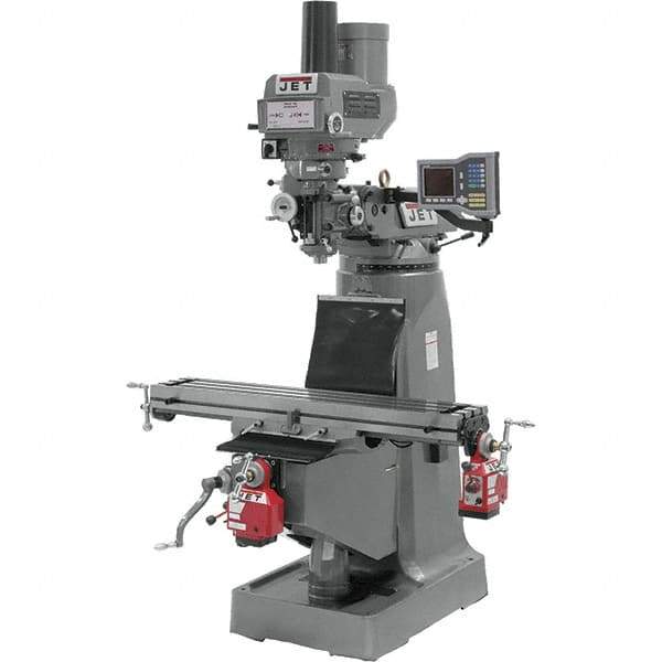 Jet - 9" Table Width x 49" Table Length, Variable Speed Pulley Control, 3 Phase Knee Milling Machine - R8 Spindle Taper, 3 hp - Industrial Tool & Supply