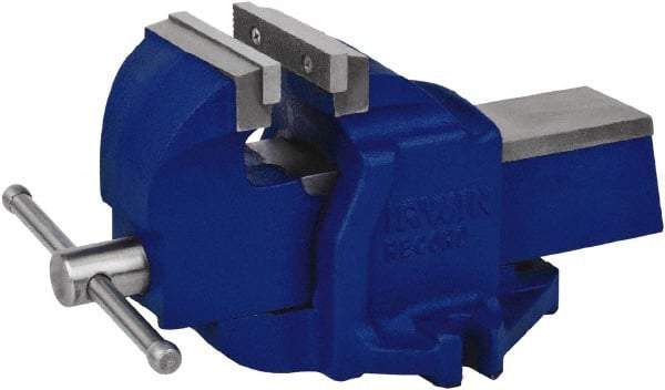 Irwin - 4" Jaw Width, 4-3/4" Opening Capacity, 2-3/4" Throat Depth, Steel Stationary Bench Vise - Bolt Down Base Attachment - Industrial Tool & Supply