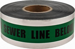 PRO-SAFE - Caution: Buried Sewer Line Below, Detectable Underground Tape - 1,000 Ft. Long x 3 Inch Wide Roll, Polyethylene on Aluminum, 5 mil Thick, Green - Industrial Tool & Supply
