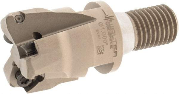Walter - 21° Lead Angle, 1-1/4" Max Cut Diam, 0.793" Min Cut Diam, 0.039" Max Depth of Cut, Indexable Chamfer & Angle End Mill - 3 Inserts, P23696 Insert Style, 69.01mm OAL, Through Coolant, Threaded Shank - Industrial Tool & Supply