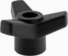 Elesa - 1-3/4" Head Diam, 1/4-20 Hole, 1" High, Glass Fibre Reinforced Technopolymer 3 Arm Knob - 3/4" Hub Diam, 0.98 Head Height, Thru Female Insert Style, 13/16 Hole Depth, Black - Industrial Tool & Supply