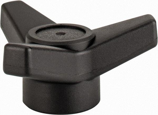 Elesa - 3-1/8" Head Diam, 3/8-16 Hole, 1.375" High, Glass Fibre Reinforced Technopolymer 3 Arm Knob - 1-1/4" Hub Diam, 1.18 Head Height, Female Insert Style, 11/16 Hole Depth, Black - Industrial Tool & Supply