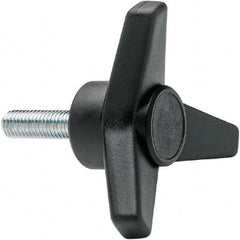 Elesa - 1-3/4" Head Diam, 1" High, 3/4" Long Thread, Glass Fibre Reinforced Technopolymer 3 Arm Knob - 3/8-16 Stem, 3/4" Hub Diam, 0.98 Head Height, Threaded Stem Style, Black - Industrial Tool & Supply