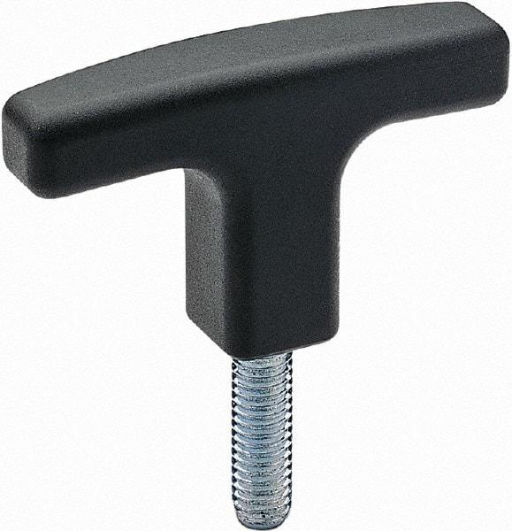 Elesa - 3-1/8" Head Length, Threaded Stem T Handle - Black - Industrial Tool & Supply