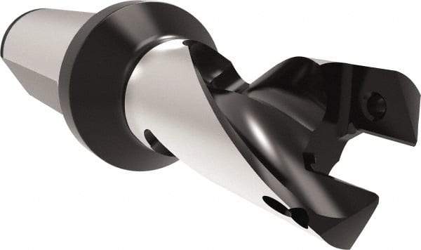 Allied Machine and Engineering - Series 20, 20 to 21.99mm Diam, 25mm Diam Straight Shank with Flange, Helical Flute Spade Drill - 24mm Max Depth, 57.6mm Body Length, 113.6mm OAL, Short Length, Through Coolant - Industrial Tool & Supply