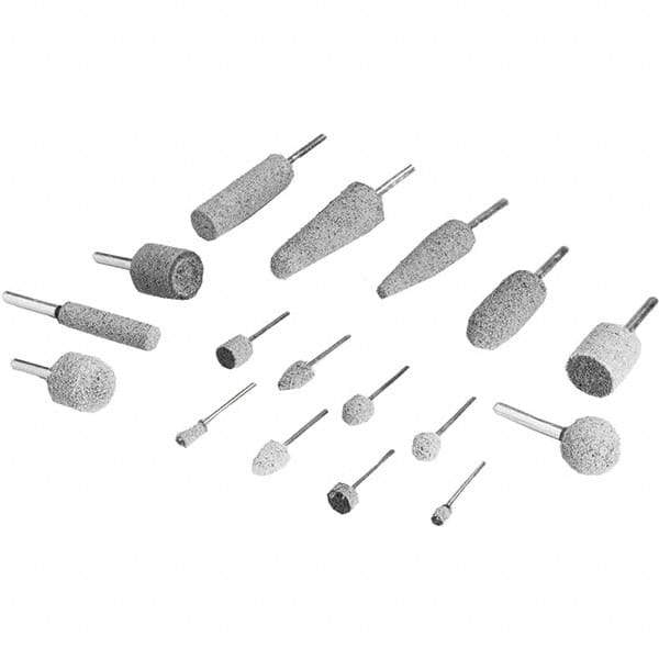 3M - 1/4" Head Diam x 1/2" Thickness, W163, Cylinder End, Aluminum Oxide Mounted Point - Gray, Medium Grade, 60,000 RPM - Industrial Tool & Supply