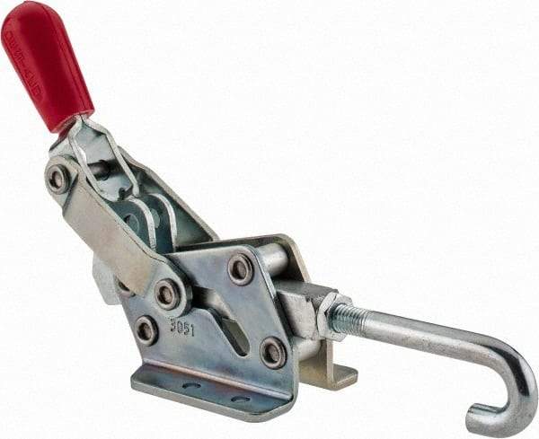 De-Sta-Co - 1,507 Lb Capacity, Horizontal, J Hook, Flanged Base, Carbon Steel Pull Action Latch Clamp - 3/4" Drawing Movement, 8.98" OAL, Straight Handle - Industrial Tool & Supply