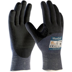‎44-3455/L Gloves for Cut Protection - MaxiCut Ultra - Blu. Eng Yrn - Black 3/4 MicroFoam Nirile Dot Coat - EN5 - Exact Industrial Supply