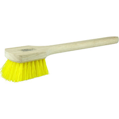 20″ Utility Scrub Brush, Yellow Polypropylene, Long Handle, Wood Block - Industrial Tool & Supply