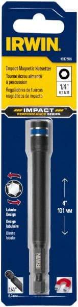 Irwin - 1/4" Magnetic Nutsetter - 1/4" Hex Drive, 4" OAL, 7/16" Socket Nose Diam - Industrial Tool & Supply