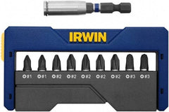 Irwin - 10 Piece, 1/4" Drive Screwdriver Insert Hex Bit Set - #1, #2 & #3 Phillips - Industrial Tool & Supply