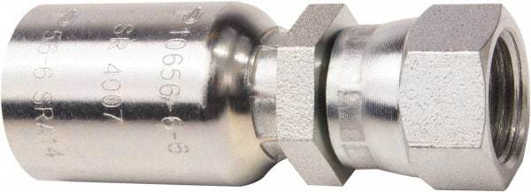 Parker - 7/16-20 JIC Steel Hydraulic Hose Female JIC 37/45° Dual Flare Swivel Straight Fitting - 6,000 psi, -4 Hose Size, 1/4" Hose Diam - Industrial Tool & Supply