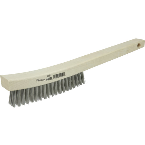 Hand Wire Scratch Brush, .012 Stainless Steel Fill, Curved Handle, 4 × 18 Rows - Industrial Tool & Supply