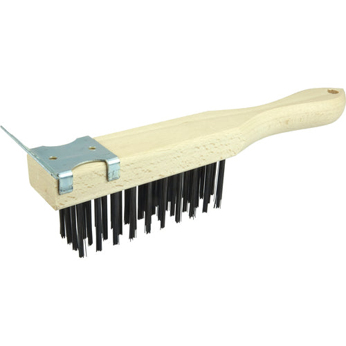 Hand Wire Scratch Brush w/Scraper, .012 Steel Fill , 4 × 11 Rows - Industrial Tool & Supply