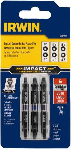 Irwin - 3 Piece, Square Handle, Double End Bit Set - #1 to #3 - Industrial Tool & Supply