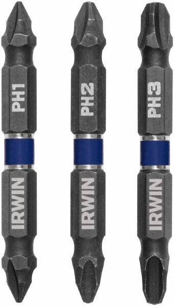 Irwin - 3 Piece, Phillips Handle, Double End Bit Set - No. 1 to No. 3 Phillips - Industrial Tool & Supply